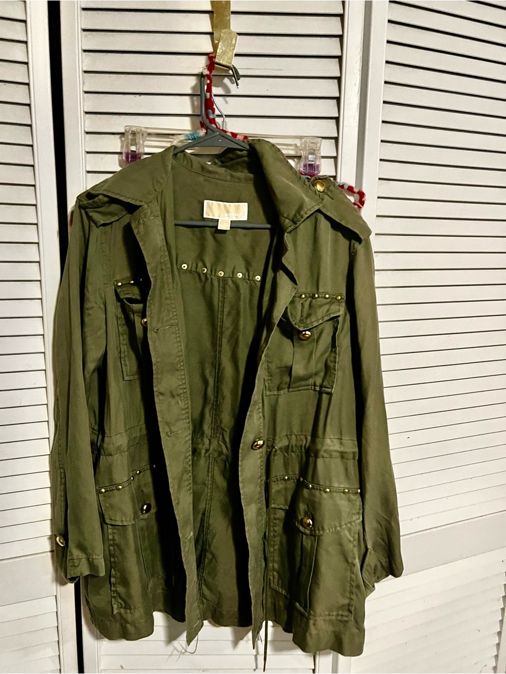 Michael Kors Olive Green Utility Jacket with Gold Hardware